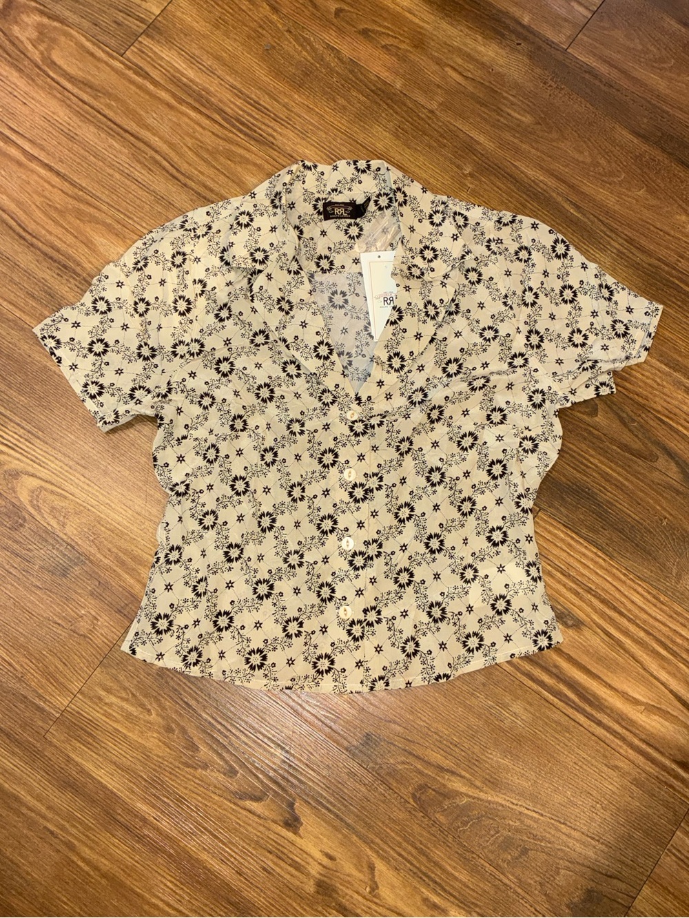 RRL Floral Motif Beige Silk Blouse Shirt